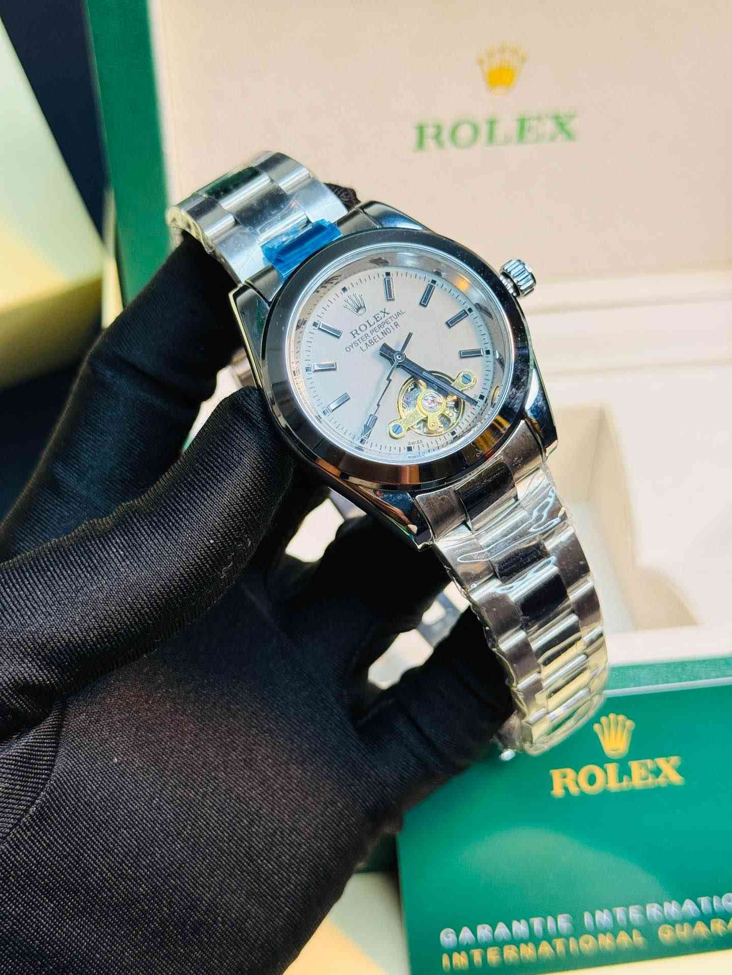 Rolex Oyster Perpetual Labenno Skeleton Edition Silver Dial With Silver Chain